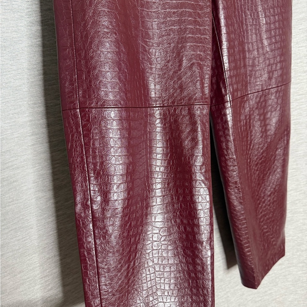 Zara Maroon Croc-Embossed Trousers - Picture 7 of 10